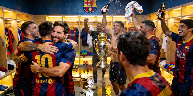 梅西与队友在更衣室庆祝胜利的精彩瞬间图片集锦